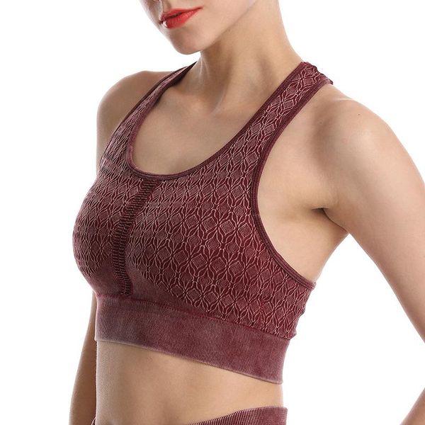 yoga outfit seamless sports bra women gym shockproof gathered crop washed underwear running fitness quick-drying clothes